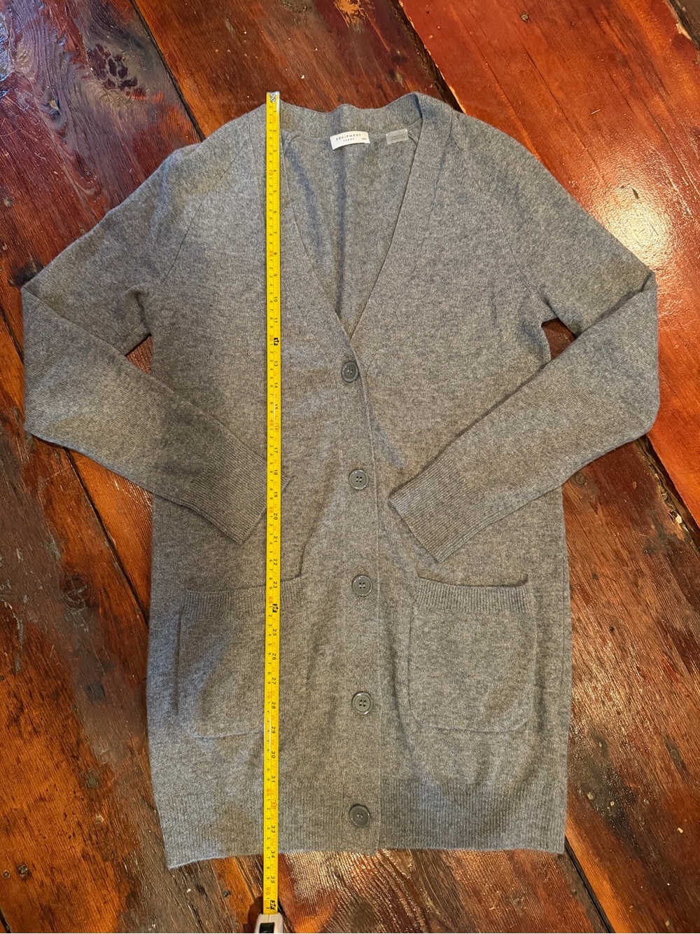Equipment Classic Grey Button-Front Cashmere Long Women’s Cardigan - Picture 2 of 5